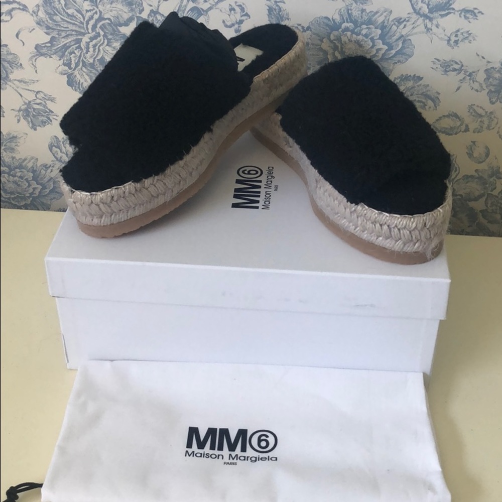MM6 Maison Margiela shearling espadrille slides